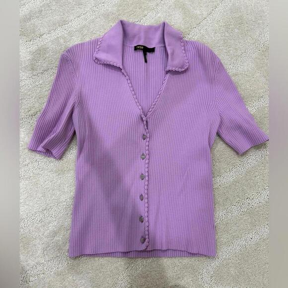 Maje Lavender Ribbed Button-Down Shirt - Picture 3 of 4